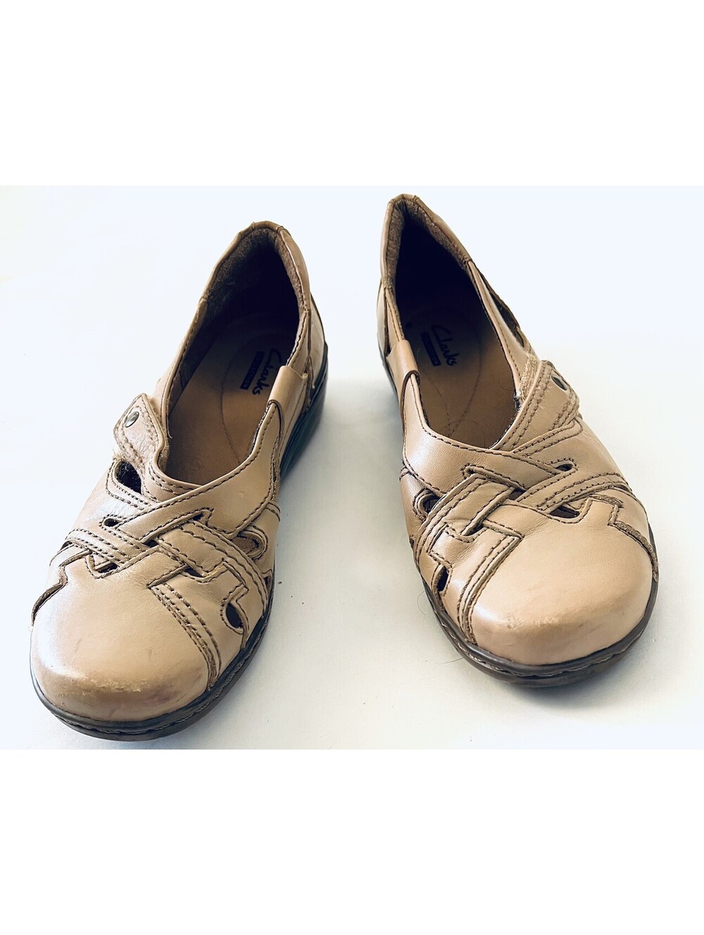 Clarks Collection Womens 6.5 M Tan Leather Mary Jane Comfort Flat Shoes